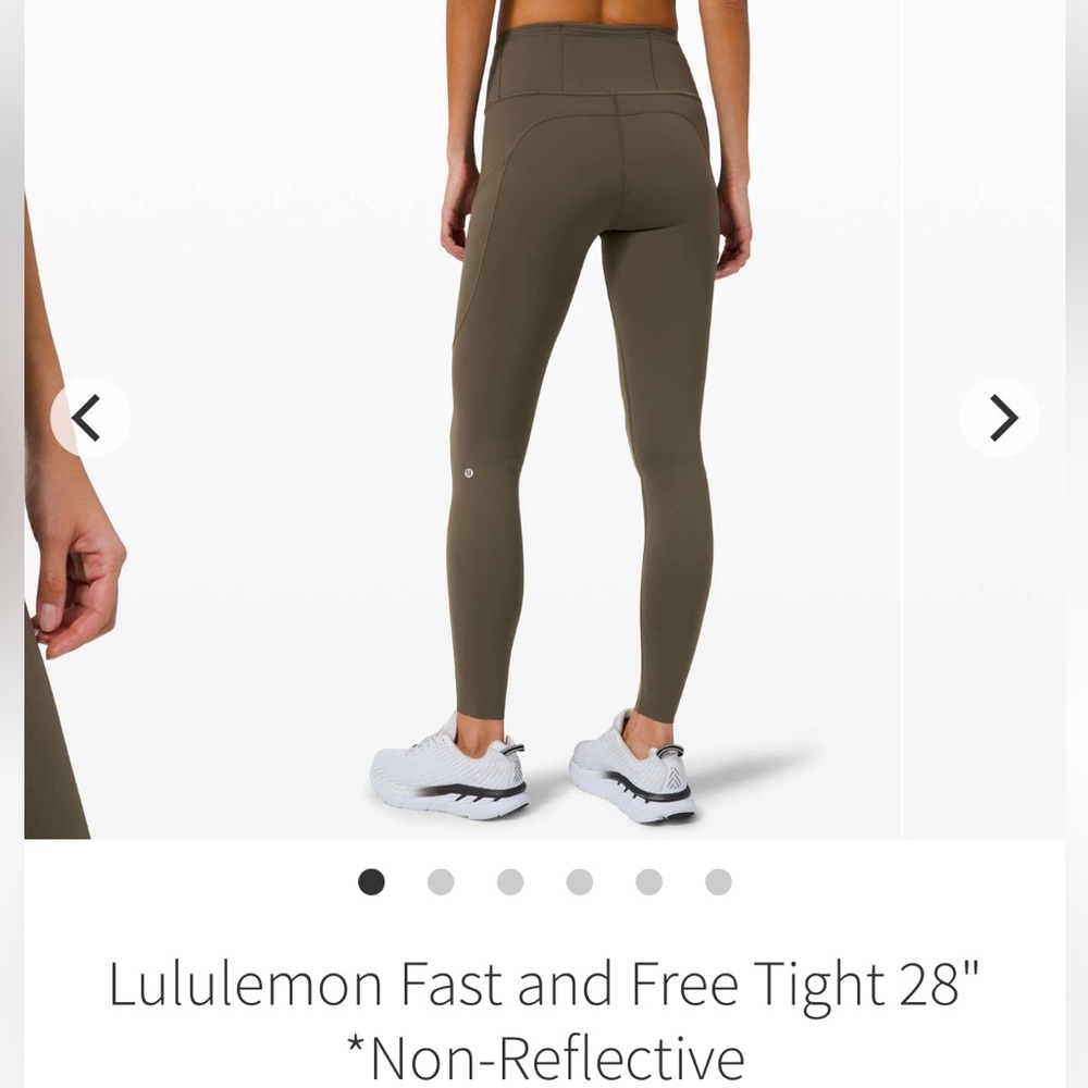 Lululemon Fast and Free Tight II 28" *Non-Reflective Nulux - Dark Olive - 6